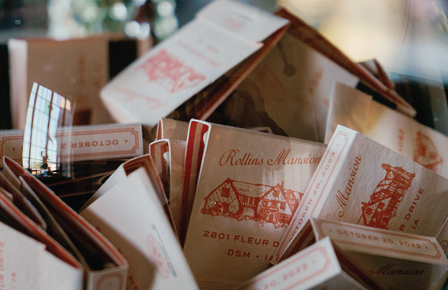 Case study image of a Rollins Mansion Wedding stationery suite in the portfolio of graphic designer Abbi Roush.
