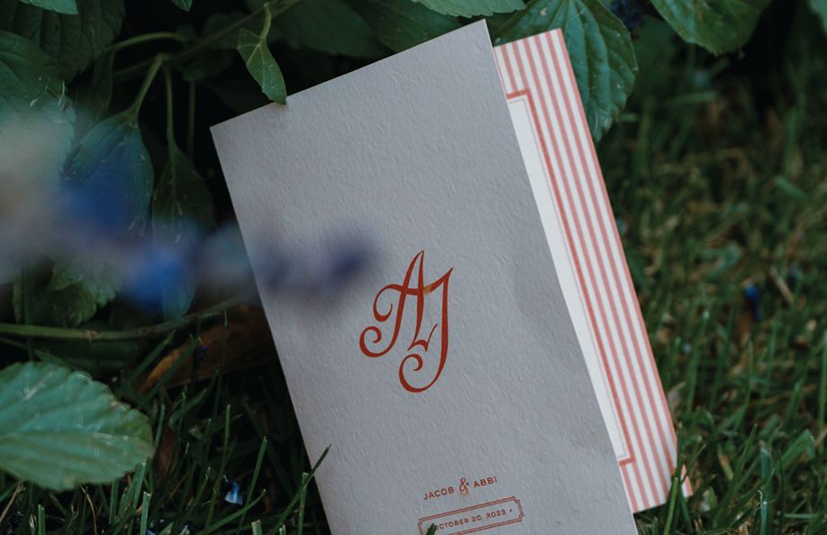 Case study image of a Rollins Mansion Wedding stationery suite in the portfolio of graphic designer Abbi Roush.