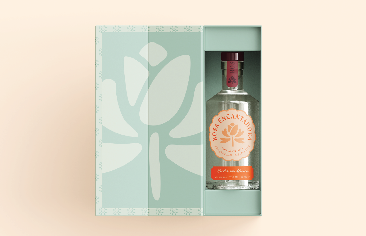 Case study image of the Rosa Encantadora packaging design in the portfolio of graphic designer Abbi Roush.