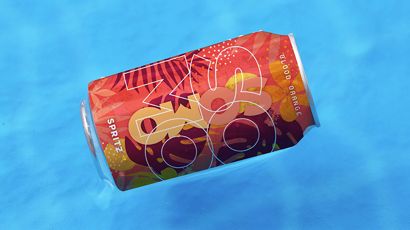 Case study image of the SOMO Spritz packaging design in the portfolio of graphic designer Abbi Roush.