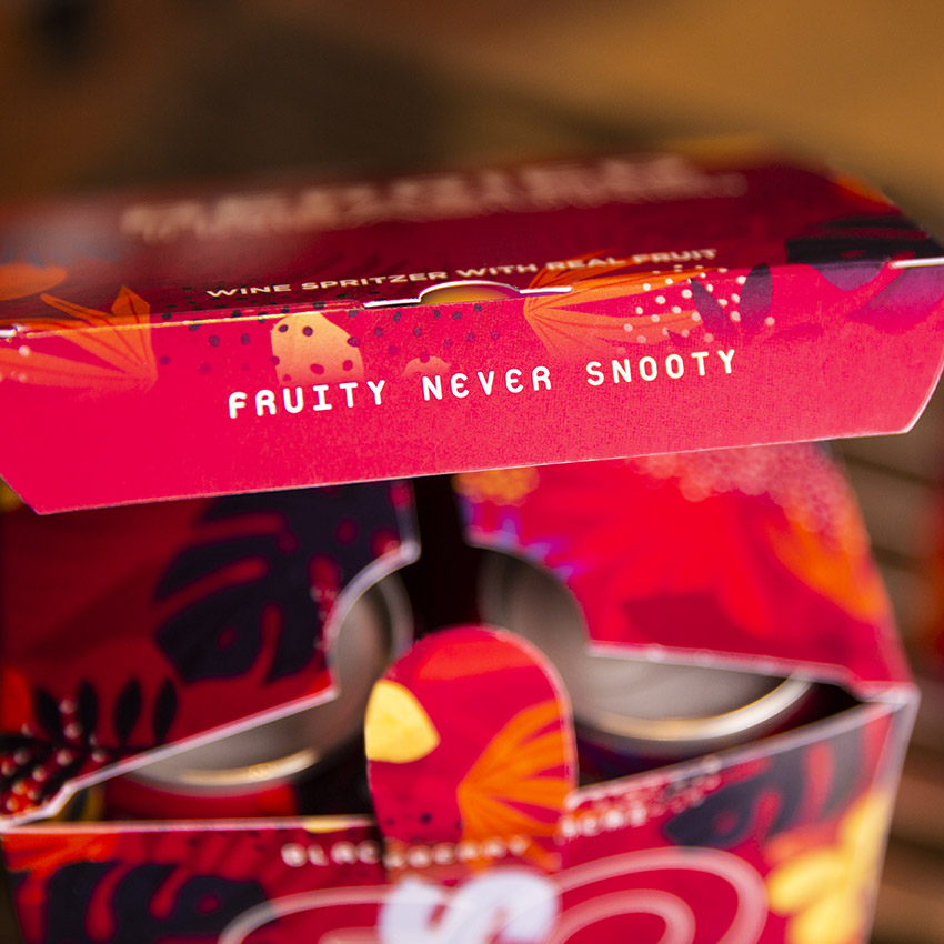 Case study image of the SOMO Spritz packaging design in the portfolio of graphic designer Abbi Roush.