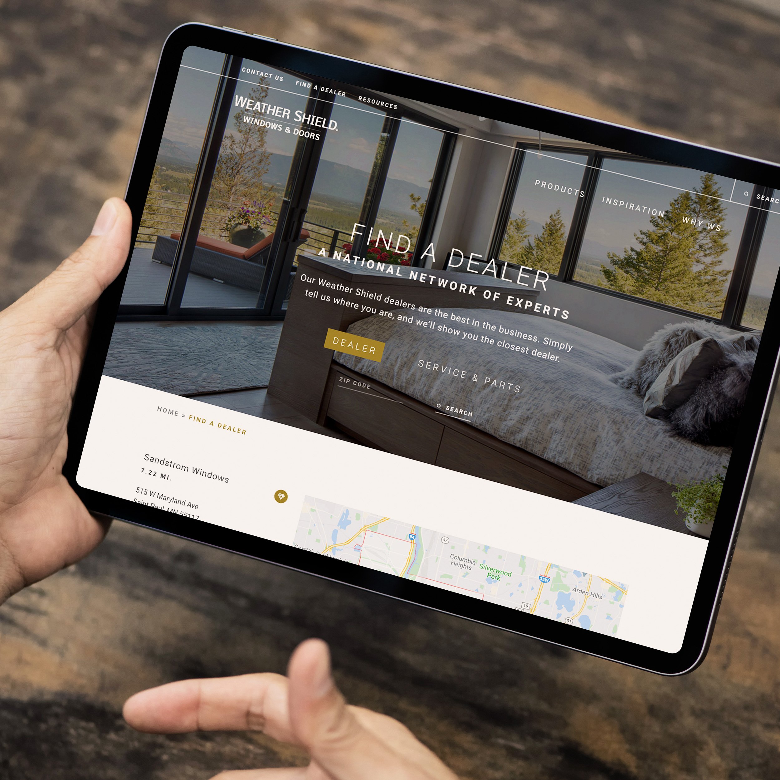 Case study image of the Weather Shield website in the portfolio of graphic designer Abbi Roush.
