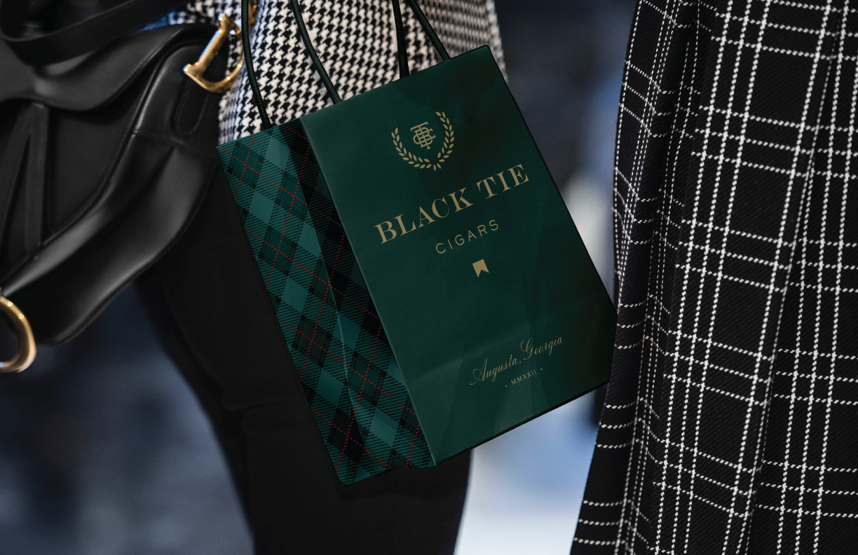 Case study image of the Black Tie Cigars branding in the portfolio of graphic designer Abbi Roush.